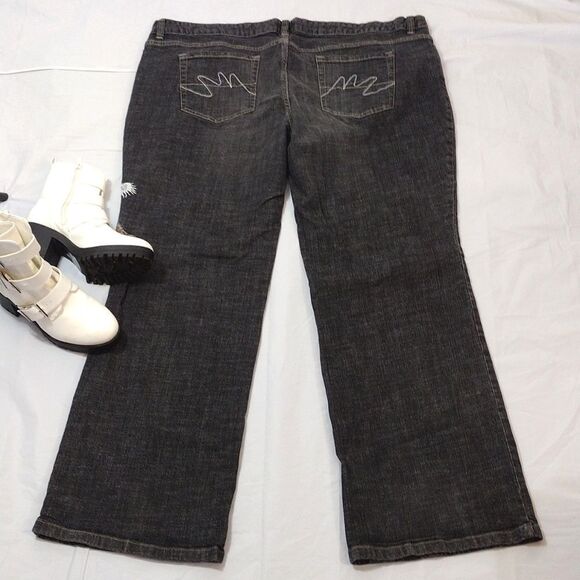 Y2K Faded Black Floral Eagle Embroidered Flare Jeans Plussize 24W - Picture 10 of 17